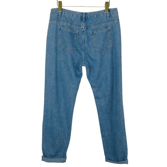 Misook Painted Flower Graphic High Rise Straight Leg Ripped Jeans Large 32" - Picture 2 of 4